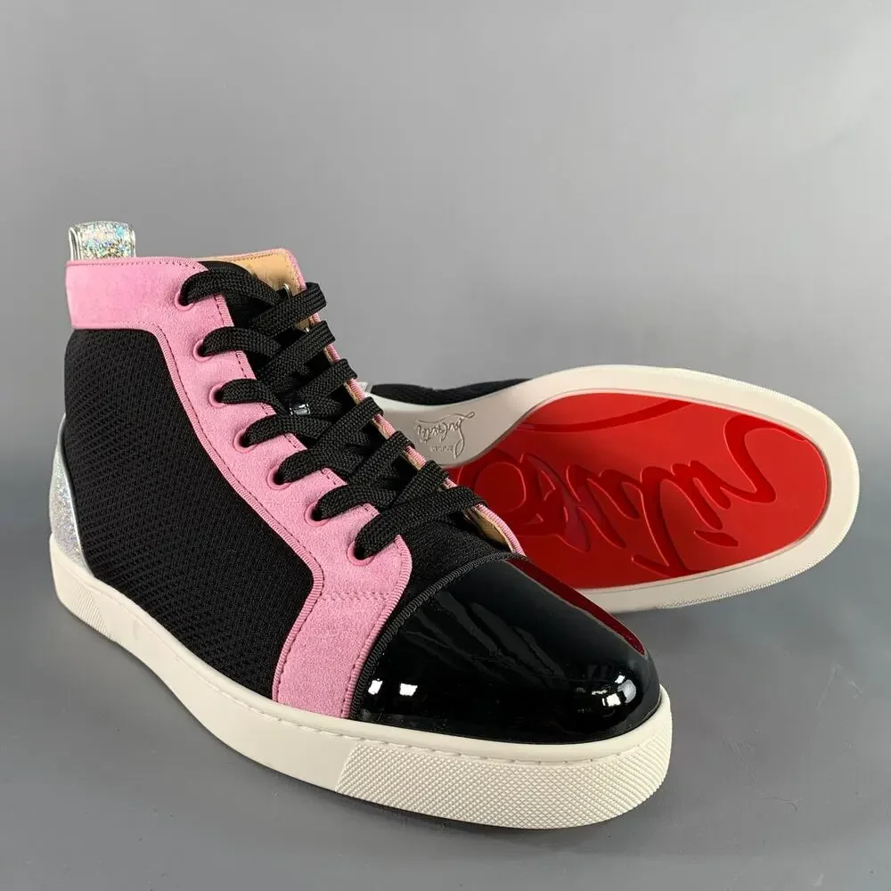 CHRISTIAN LOUBOUTIN Size 9.5 Black Pink Mixed Materials Leather Sneakers